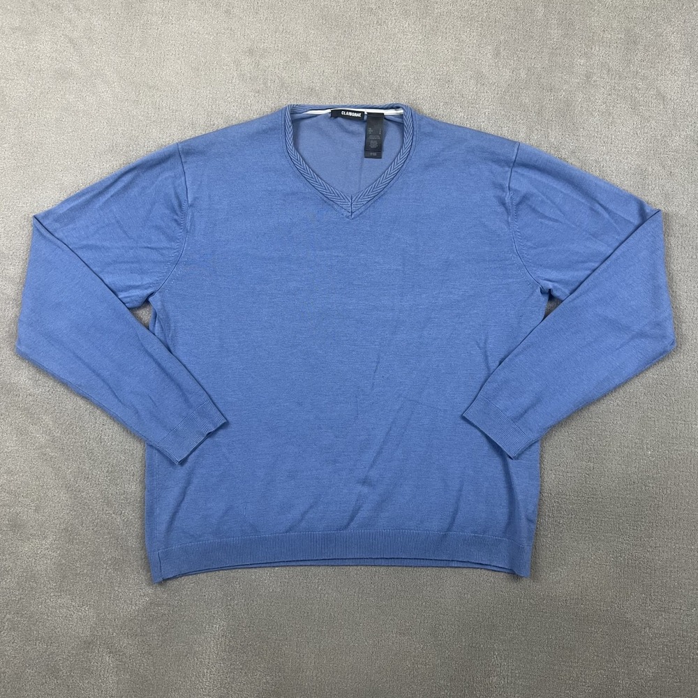 Claiborne V-Neck Sweater Mens Large Blue Silk Blend Long Sleeve Pullover